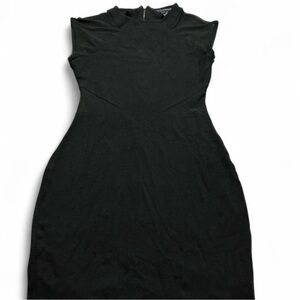 French Connection Black Bodycon Sleeveless Midi Dress Sheer Sections size 6